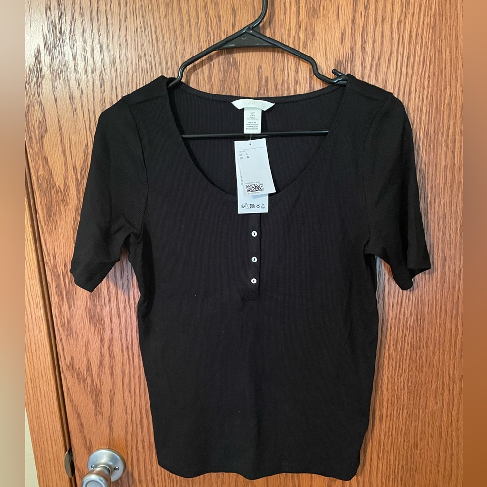 H&M Henley Tee Ribbed Black